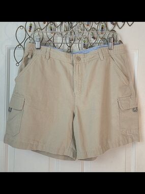 Columbia PFG Khaki 100% Cotton Canvas Cargo Shorts Men's M Light Tan 6" Leg Fish